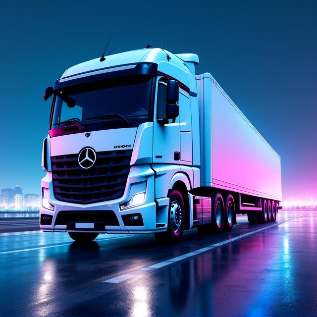 High-tech logistics hub with modern cargo trucks