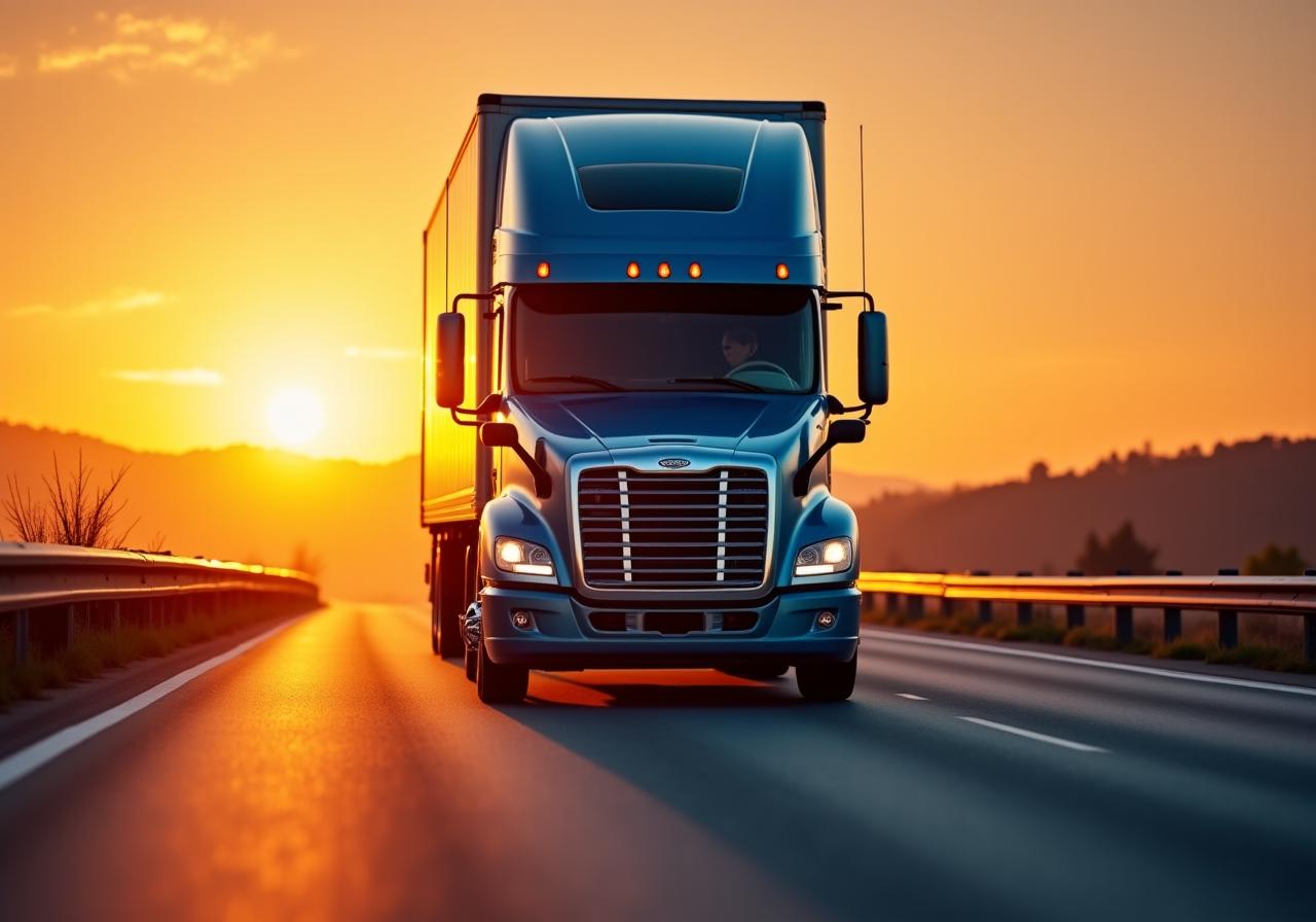 Modern logistics truck on the road